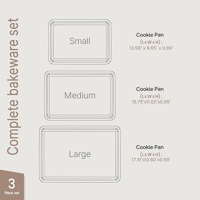 Diamond Bottom Cookie Sheet Set of 3, Nonstick Gold Carbon Steel Baking Pans for Crisp Baking