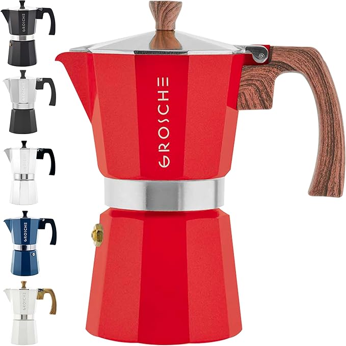 GROSCHE Milano Stovetop Espresso Maker Moka Pot 9 espresso Cup, 15.2 oz, Red - Cuban Coffee Maker