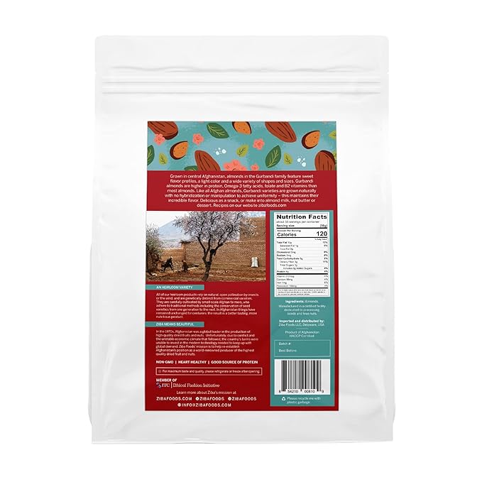 Ziba Foods Heirloom Gurbandi Raw Almonds | Non-GMO, Vegan, Whole 30 Friendly, Keto & Paleo |
