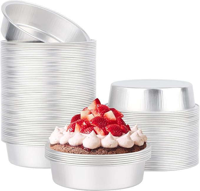 Beasea Aluminum Ramekins, 100 Pack 4" 7.3oz 215ml Mini Disposable Baking Foil Cups No Lids Ramekin
