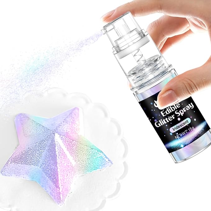 Iridescent Edible Glitter Spray - Herbeklab 15g Edible Glitter for Cakes, Food Grade Rainbow Spray