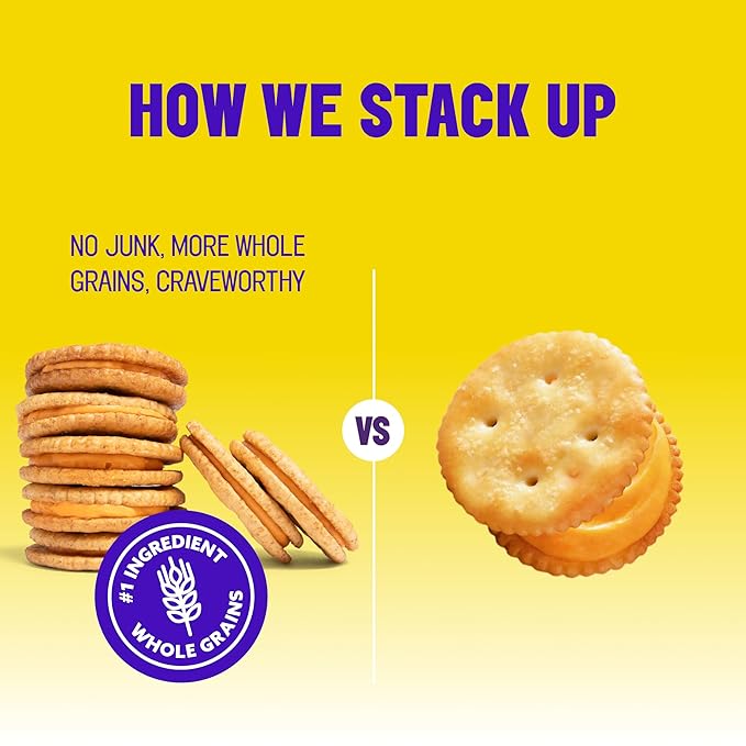 Mavericks Sandwich Crackers Cheddar - Cheese Filled Whole Grain Sandwich Cracker Snack Packs