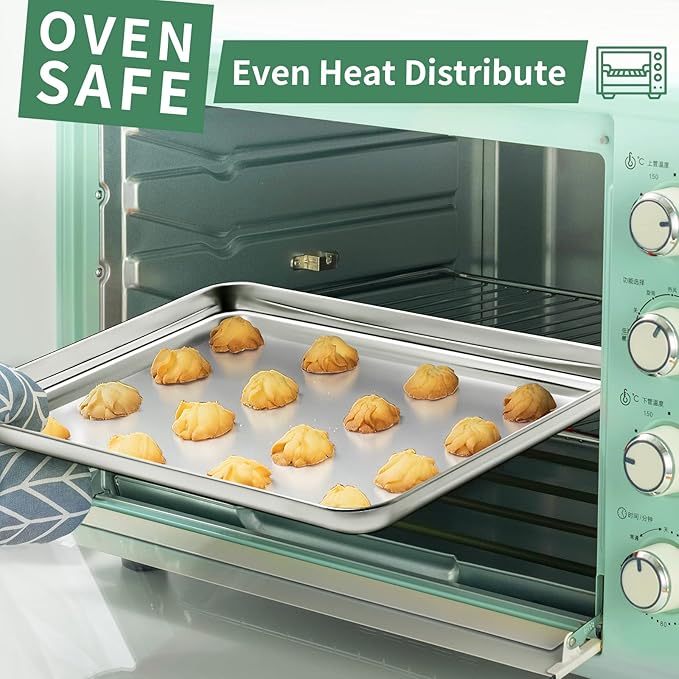 Baking Sheets Set of 2, HKJ Chef Cookie Sheets 2 Pieces Stainless Steel Baking Pans & Toaster Oven