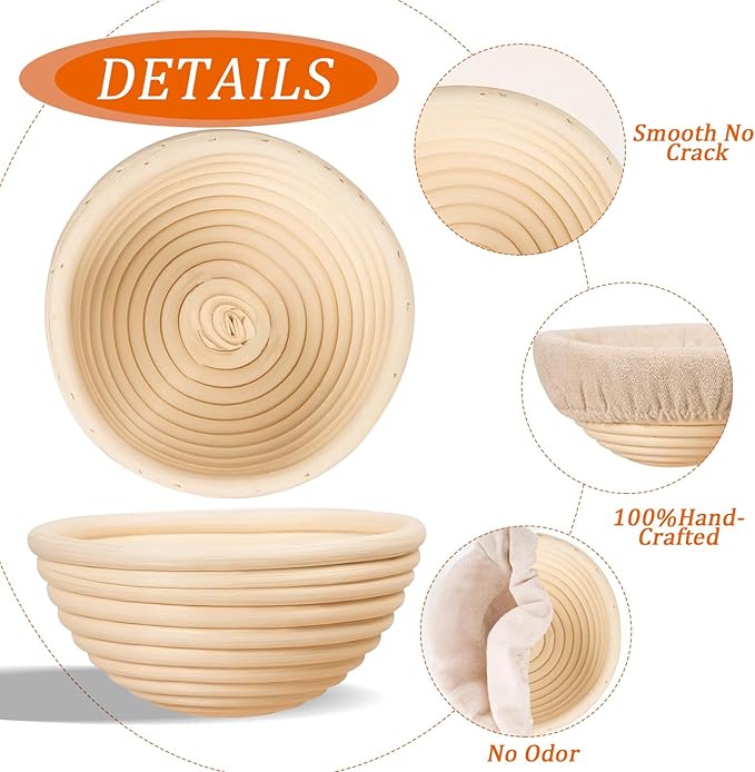 5 inch Round Mini Banneton Bread Proofing Basket Sourdough Bread Baking Supplies Set of 10