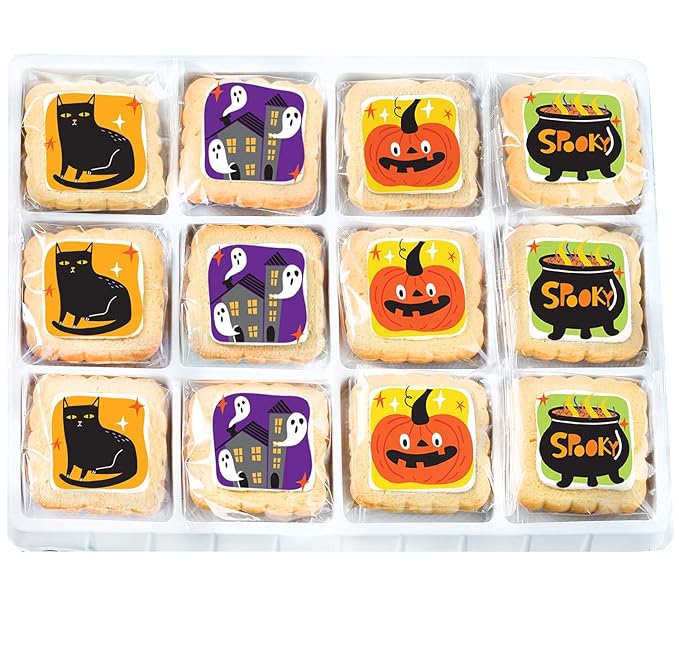 Halloween Cookies 12 Pack Decorated | INDIVIDUALLY WRAPPED Sugar Cookies | Gift Basket Pumpkin