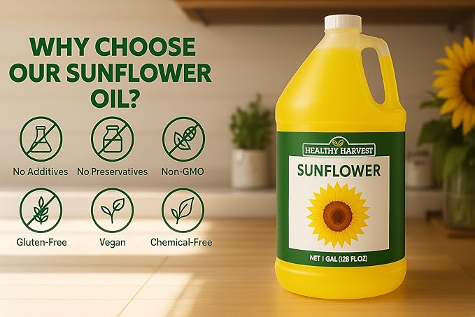 Healthy Harvest Non-GMO Sunflower Oil - Healthy Cooking Oil for Cooking, Baking, Frying & More