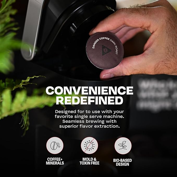 Danger Coffee by Dave Asprey, Remineralized, Mold Free & Lab Tested Compostable Pods | Dark Roast
