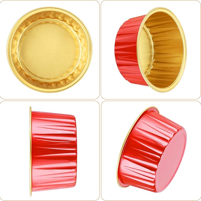 EUSOAR Dessert Cups with Lids, 30pcs 5oz Disposable Aluminum Tin Foil Ramekins Cupcake Baking Cups