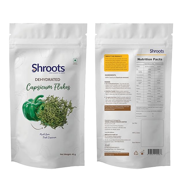 SHROOTS Green Dehydrated Bell Pepper Flakes ??Dried Capsicum Vegetable for for Soup Mix, Kosher