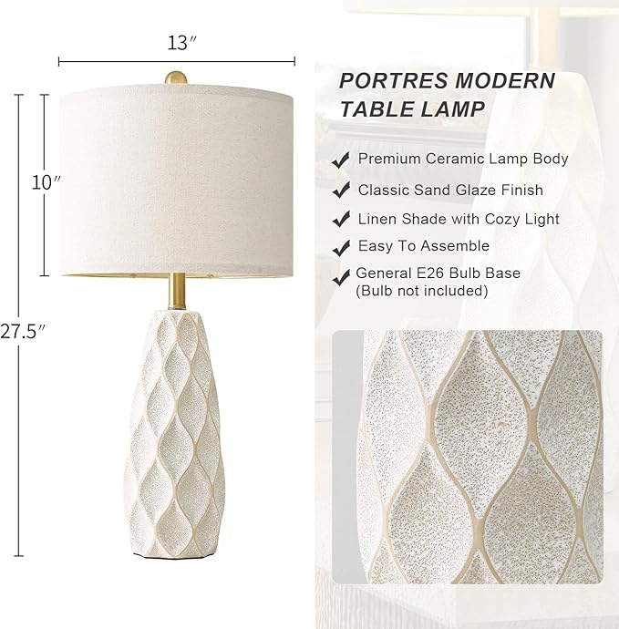 27.5" Ceramic Table Lamps for Living Room Bedroom Lamps Set of 2 Modern Boho Bedside Lamps Night