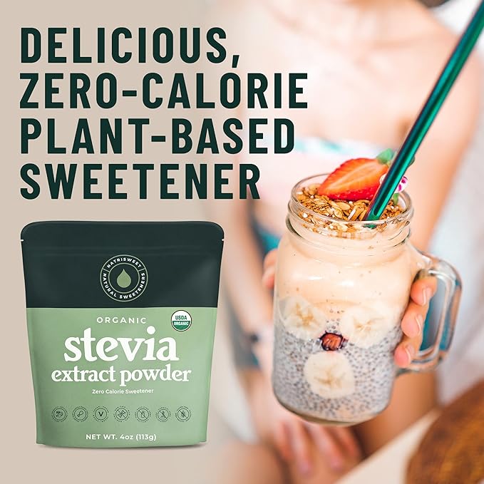 Organic 100% Pure Stevia Powder, 4 oz, Satisfies Sweet Cravings, Lowers Blood Sugar Levels for