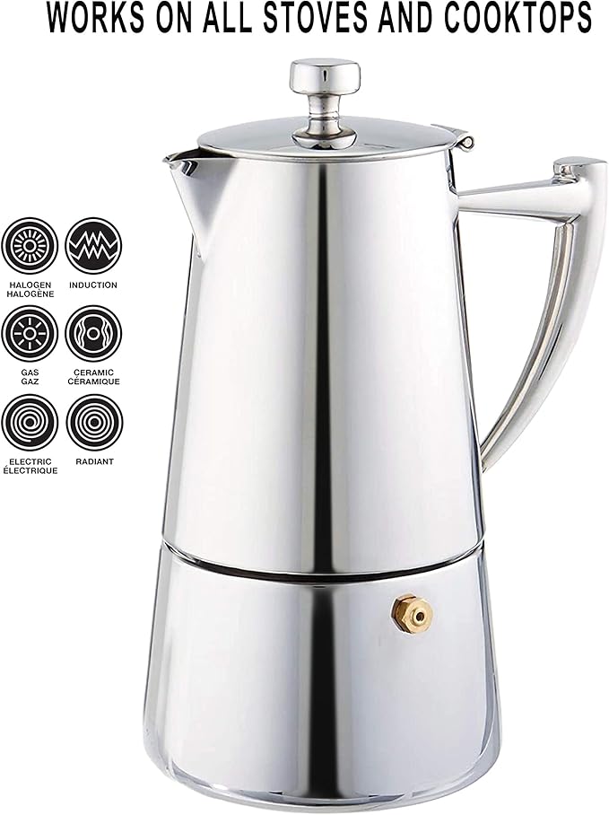 Cuisinox Moka Pot Coffee Espresso Maker – Stainless Steel Roma Stovetop Espresso Coffee Maker