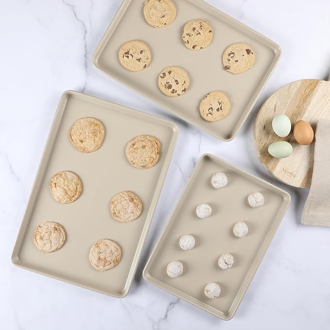 Martha Stewart Gallen 3-Piece Cookie Sheet Set ??13", 15", 17" Baking Pans, Ceramic Nonstick