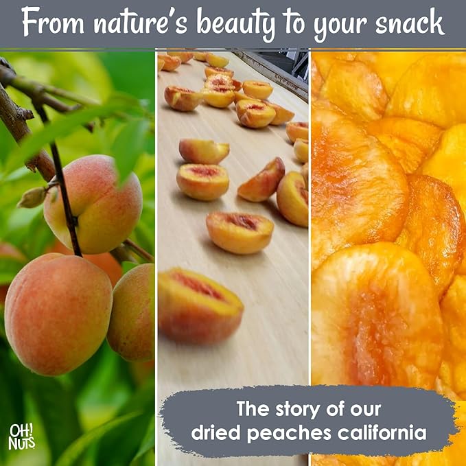 Oh! Nuts Dried Peaches California - 2 LB - Dried Fruit Slices - No Sugar Added - Packed in New York