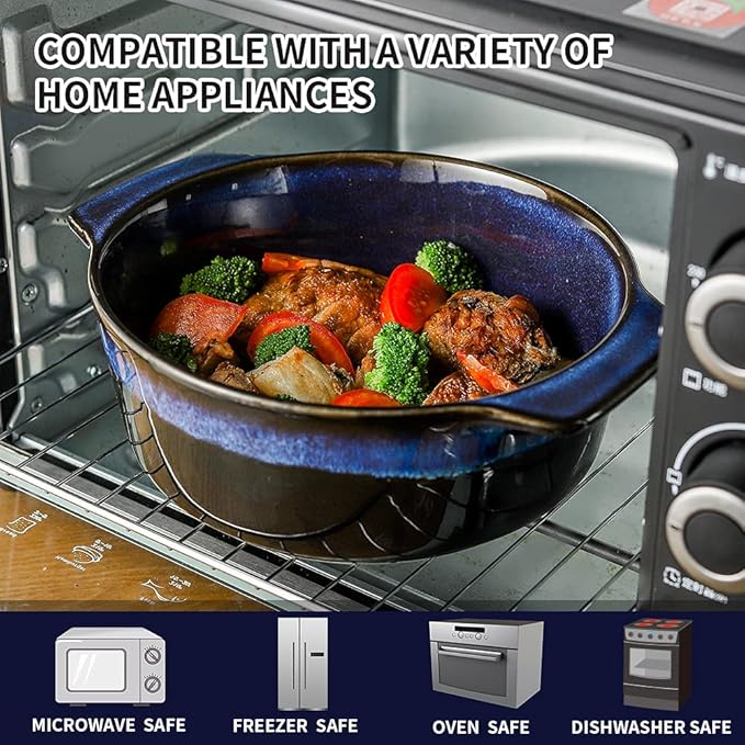 KOOV Ceramic Casserole Dish with Lid Oven Safe, 2 Quart Casserole Dishes, Covered Round Casseroles