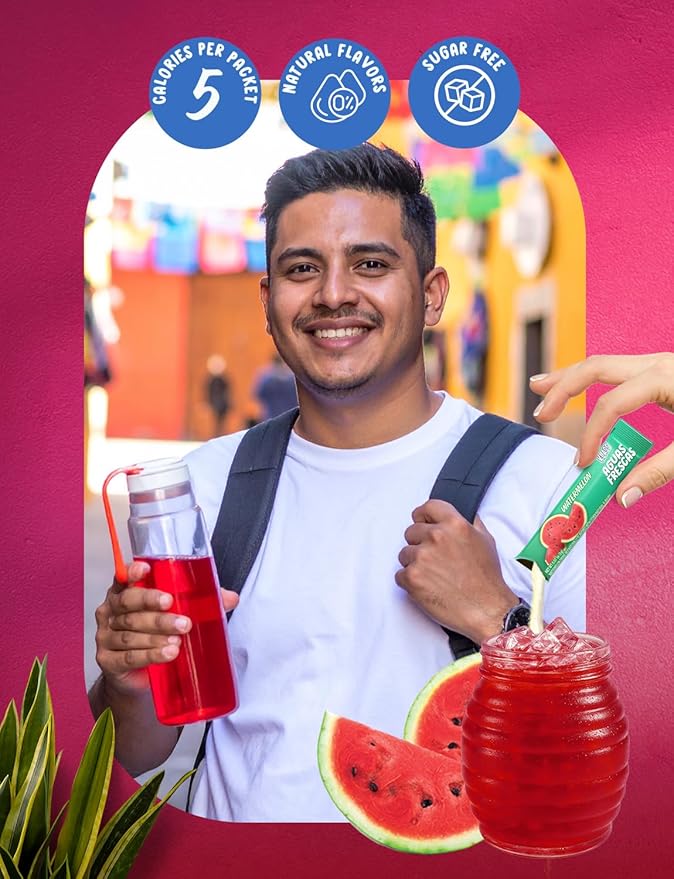 Klass Aguas Frescas | Drink Mix Packets | Watermelon Flavored | Sugar Free On-The-Go Packets, Low