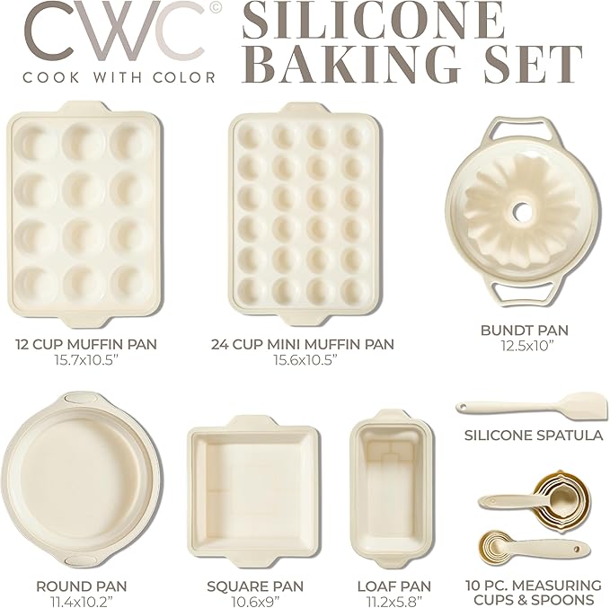 COOK WITH COLOR 17 Pc. Silicone Baking Pan Set - Non-Stick & Easy Clean Silicone Muffin Pans for