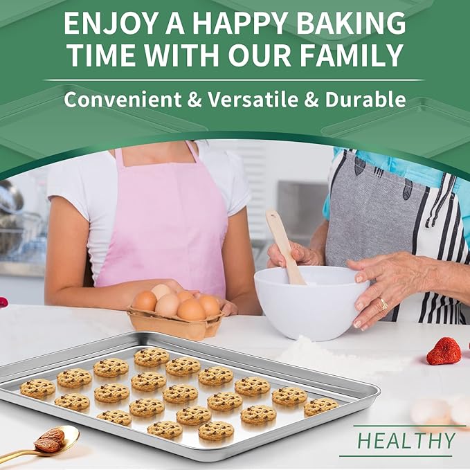 Baking Sheets Set of 2, HKJ Chef Cookie Sheets 2 Pieces Stainless Steel Baking Pans & Toaster Oven