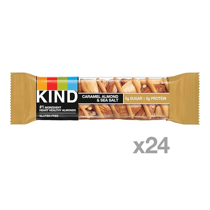 KIND Nut Bars, Caramel Almond & Sea Salt, Healthy Snacks, Gluten Free, Low Sugar, 6g Protein, 24