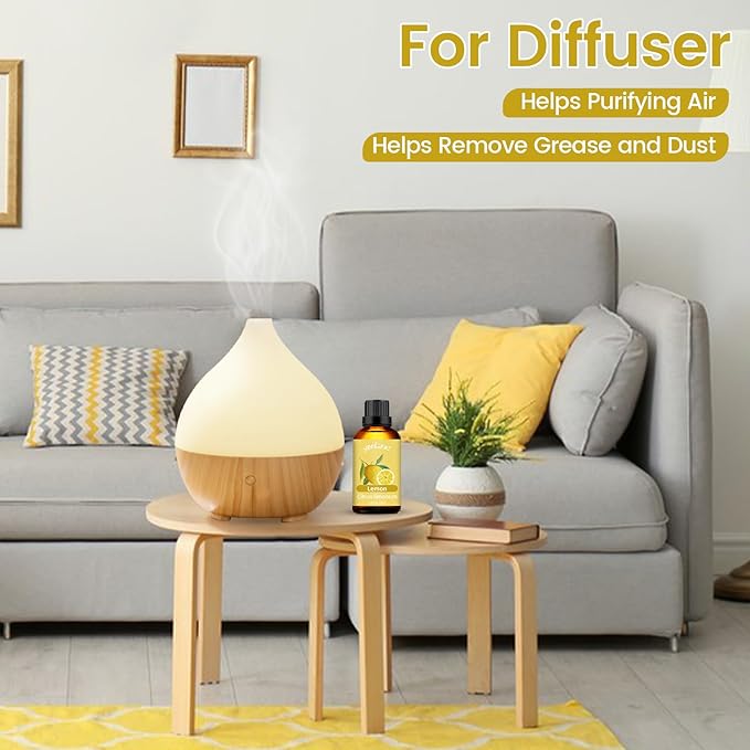 yethious Lemon Essential Oil Lemon Essential Oill for Diffuser, Perfume, Body, Skin, Hair, Candle