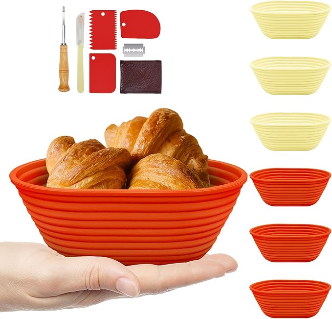 Silicone Banneton, Sourdough Bread Baskets (Set of 6, 6.5 Inch), Oval Proofing Bread Bowls with