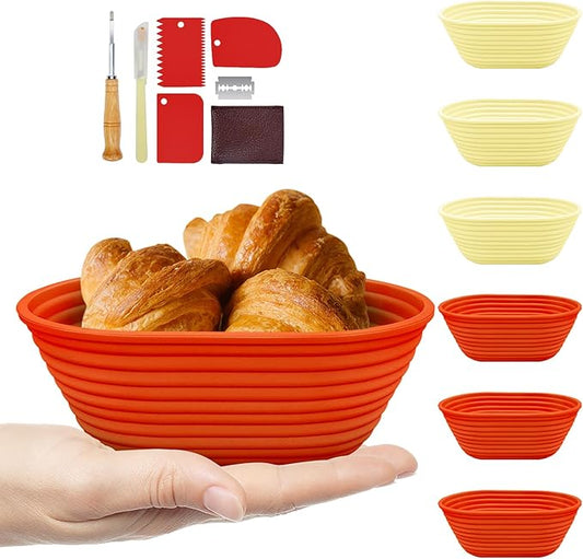 Silicone Banneton, Sourdough Bread Baskets (Set of 6, 6.5 Inch), Oval Proofing Bread Bowls with