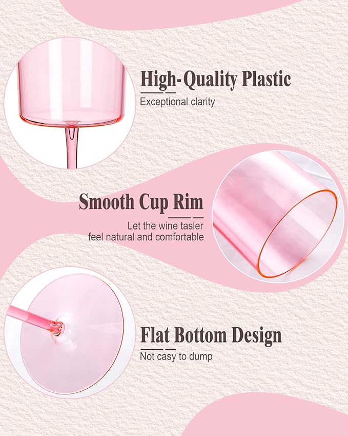 Ciaell 12 Pack Pink Plastic Wine Glasses - 14Oz Plastic Wine Glasses with Stem - Disposable Stemmed