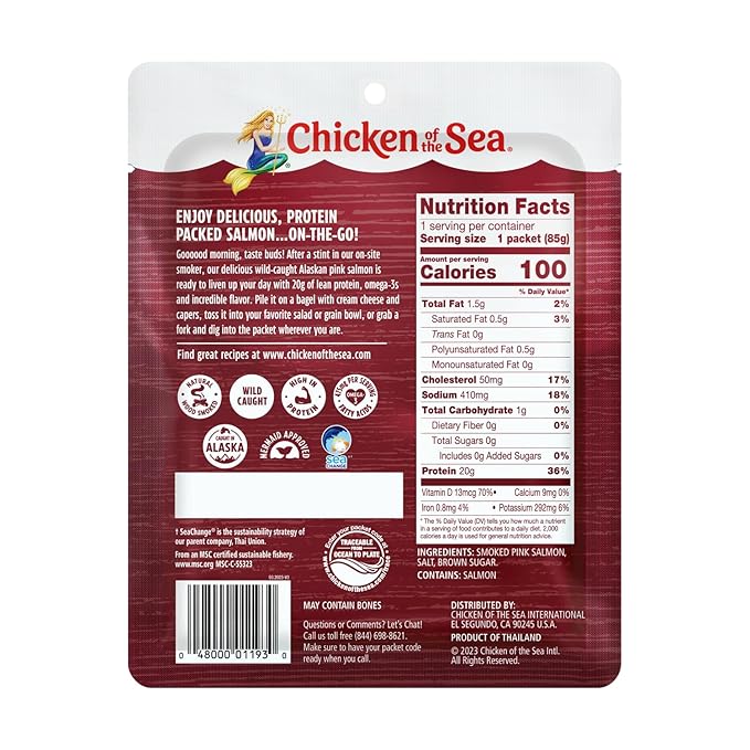 Chicken of the Sea Alaskan Smoked Salmon, 3 Ounce Pouch (Pack of 1), Wild Caught Salmon, Skinless &