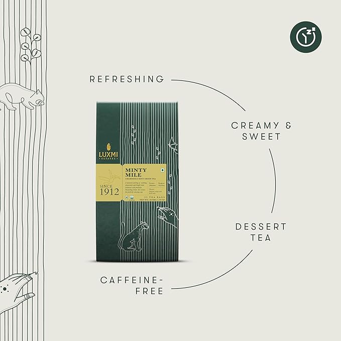 Luxmi Estates Minty Mile Organic Chamomile Mint Green Tea (25 Tea Bags) Low Caffeine Tea Bags For