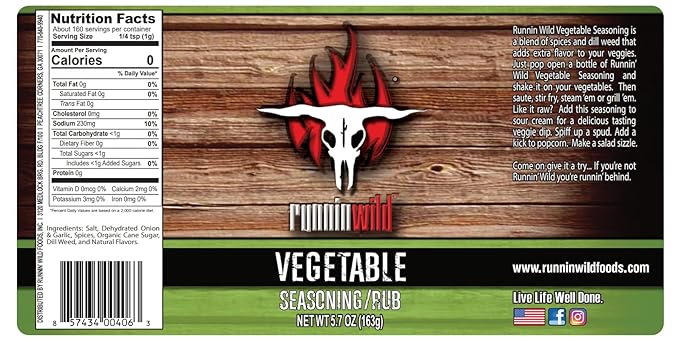 Gourmet Vegetable Seasoning | No Artificial Flavors, No MSG added | Runnin??Wild Foods, 5.7 ounces