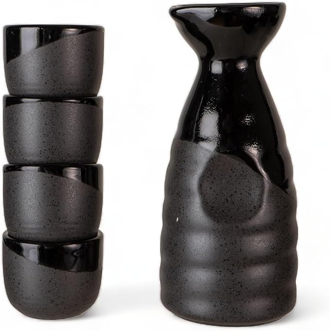 Urban Tokyo Japanese Sake 5 Piece Set Include 1 Sake Bottle and 4 Cups for Hot or Cold Sake Home or
