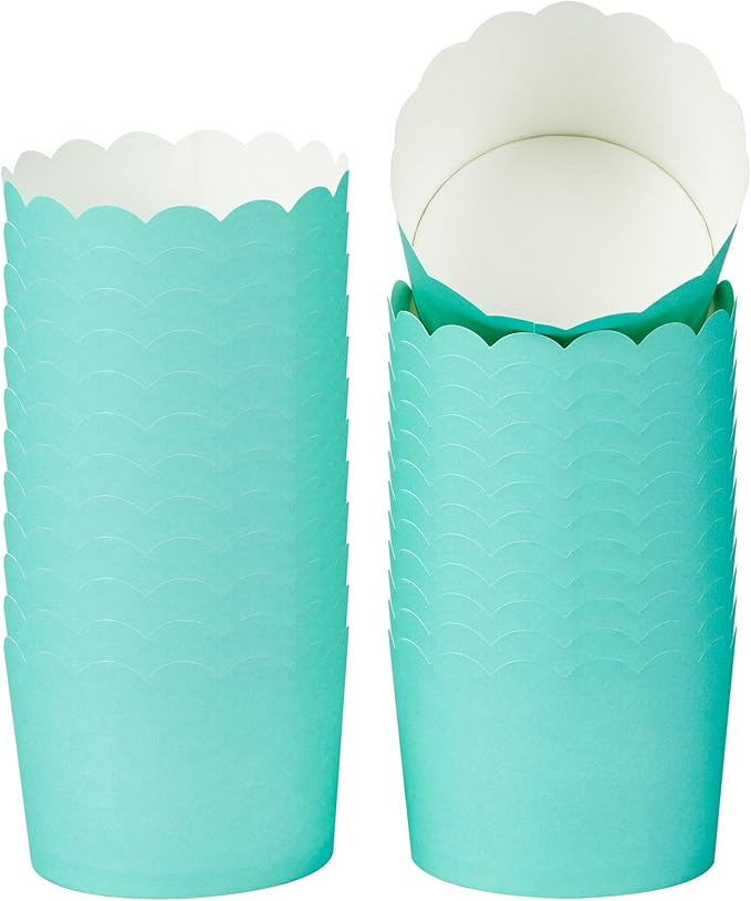 Panificio 10 Ounce Cupcake Wrappers, 200 Scalloped Baking Cups - Oven-Ready, Greaseproof, Turquoise