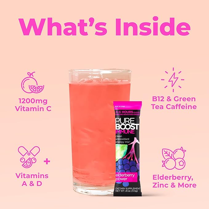 Pureboost Immune Clean Energy Booster, Refreshing Energy Drink Mix and Immunity Supplement with