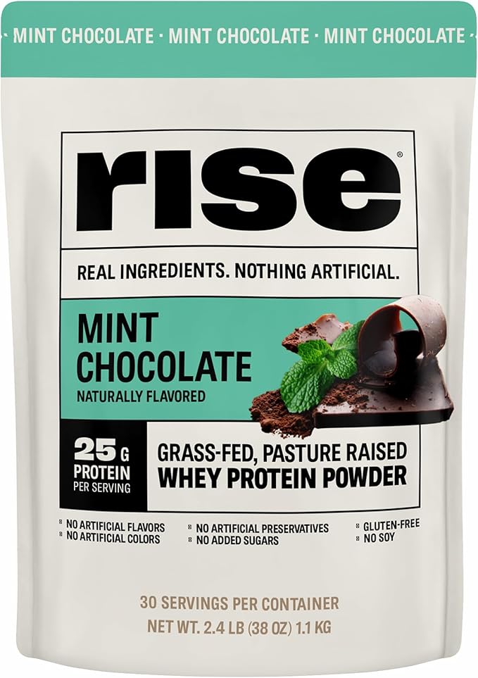 Rise Grass-Fed Whey Protein Powder - Mint Chocolate | 25g Protein No Artificial Flavors, Colors, or