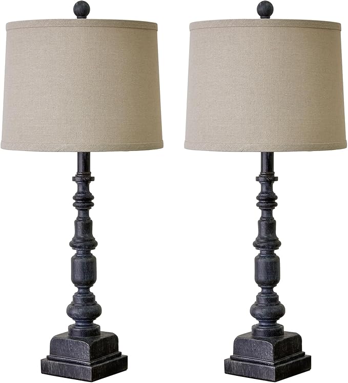 Oneach 27.75” Vintage Farmhouse USB A+C Table Lamps Set of 2 for Living Room Bedroom Traditional