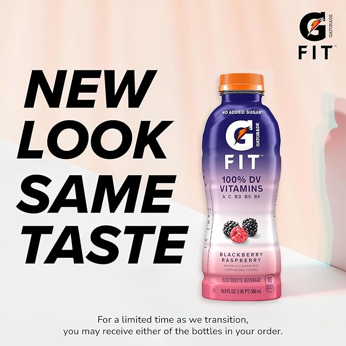 Gatorade Fit Electrolyte Beverage, Healthy Real Hydration, Blackberry Raspberry, 16.9.oz Bottles