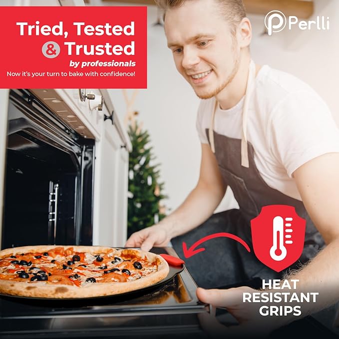 PERLLI Non-Stick 10-Piece Baking Pan Set, BPA-Free Carbon Steel Bakeware Set with Silicone Handles