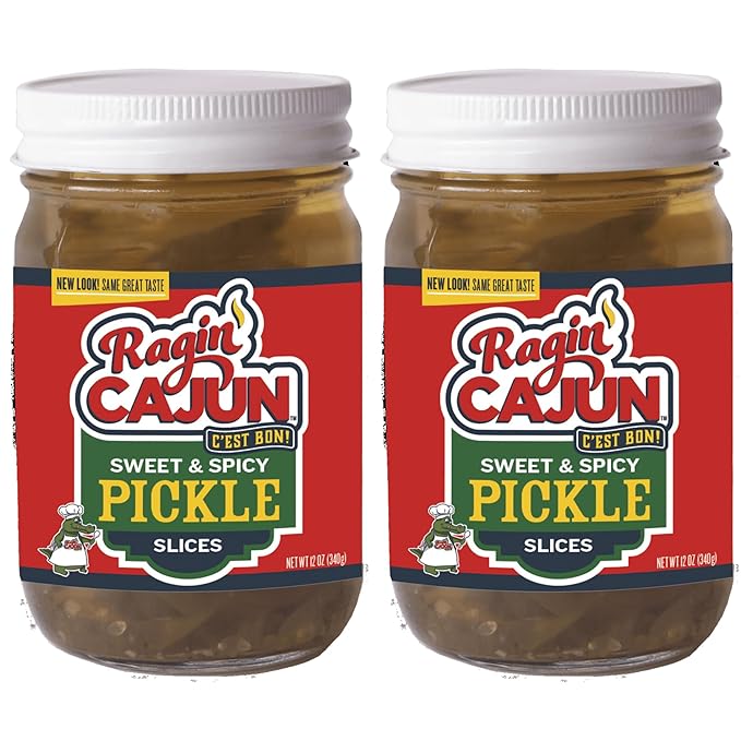 Ragin' Cajun Spicy Sweet Pickle Slices - 12 fl oz Jar, Pack of 2, All Natural - Louisiana Cajun