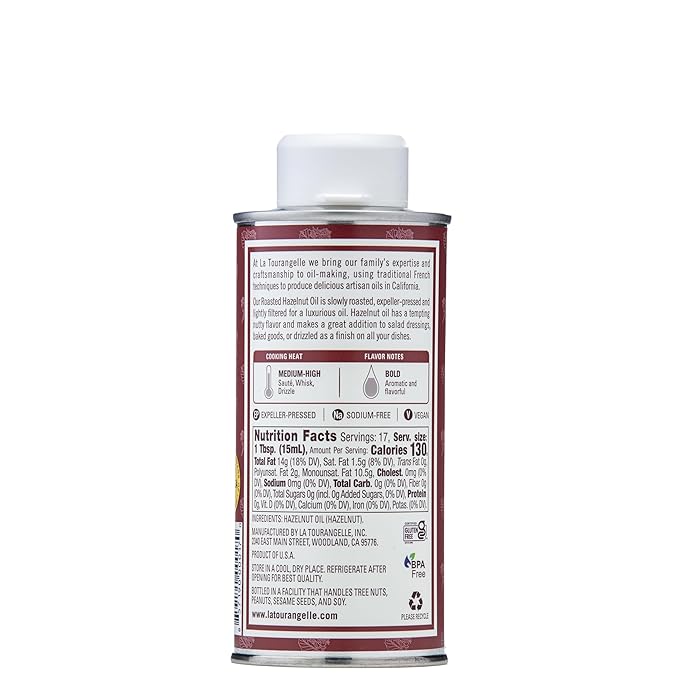 La Tourangelle, Roasted Hazelnut Oil, High-Oleic Oil Great for Baking, Stir-Frying, and