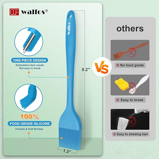 Walfos Silicone Pastry Brush, Heat Resistant Basting Brush Set, Perfect for Baking,BBQ