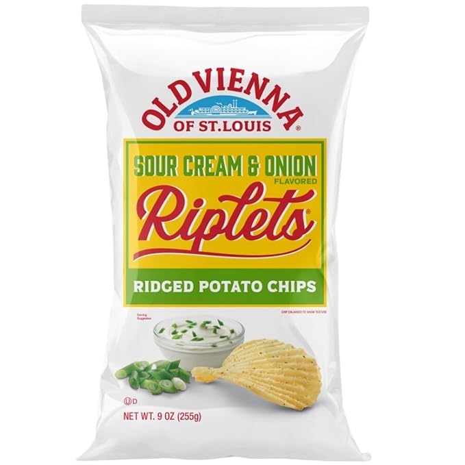 Old Vienna of St. Louis Sour Cream & Onion Flavored Riplets Ridged Potato Chips 9oz Bags (4 Pack)