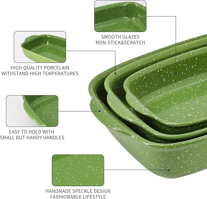 Ceramic Baking Dishes for Oven,Heavy Duty Bakeware Dish Set of 3, Rectangular Casserole,Lasagna Pan