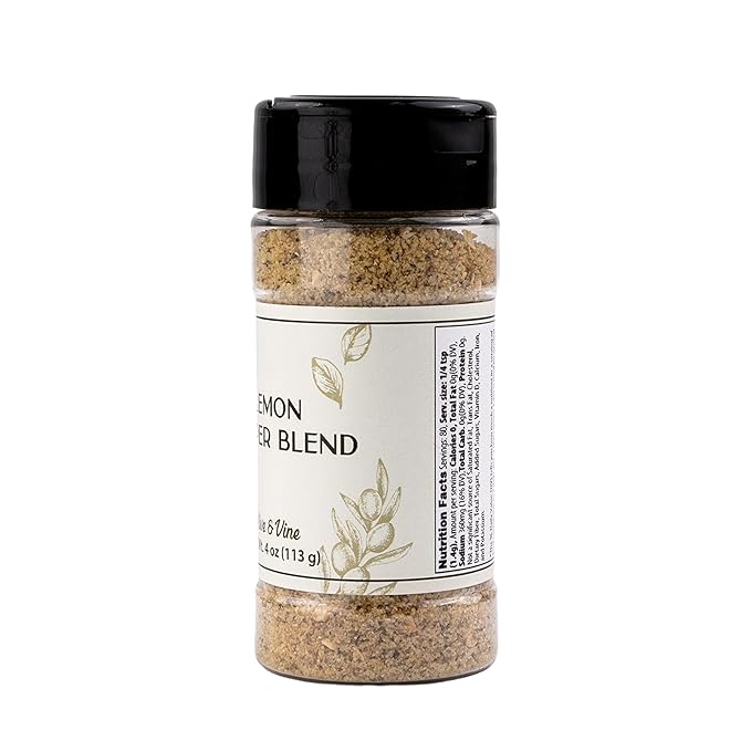 Olive & Vine Lemon Pepper Seasoning, Zesty Citrus & Pepper, For Grilled Meats & Vegetables, Rich