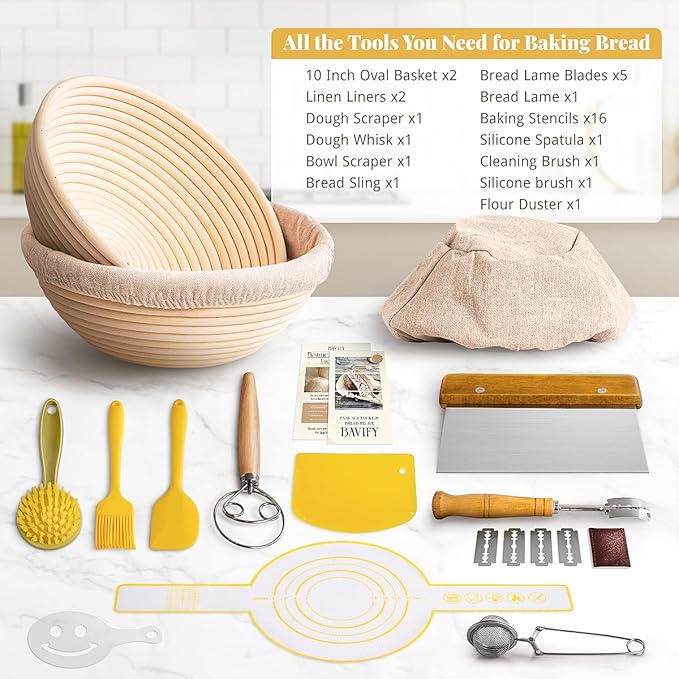 Sourdough Starter Kit, Sourdough Bread Baking Supplies with 2 Pcs 9" Round Banneton Bread Proofing