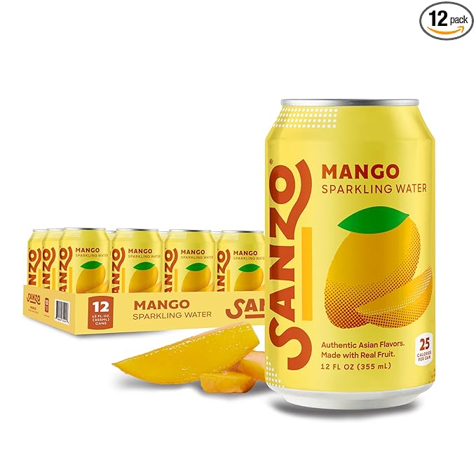 Sanzo Flavored Sparkling Water - Mango Soda Seltzer - Low Calorie Low Sugar Soda - Craft Asian