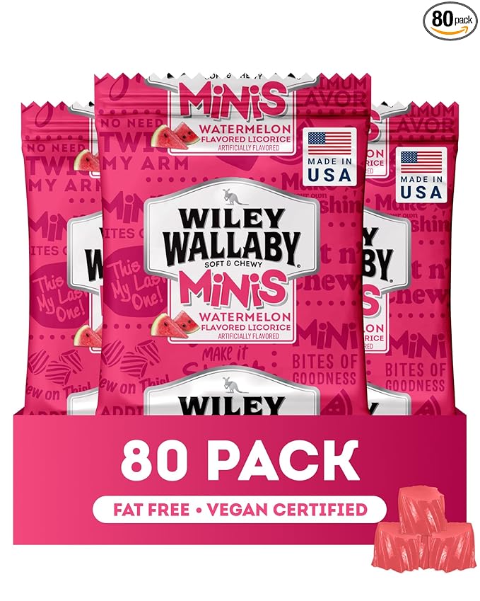 Wiley Wallaby Mini Licorice Bites 0.5 Ounce Classic Gourmet Soft & Chewy Australian Watermelon