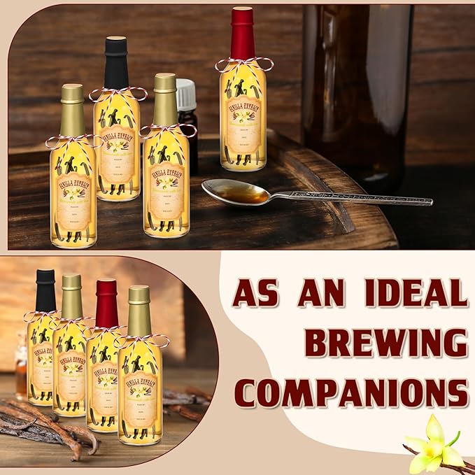 Tioncy 16 Pcs Vanilla Extract Bottles for Homemade Vanilla Jar Glass Bottle with Cap, Shrink Band