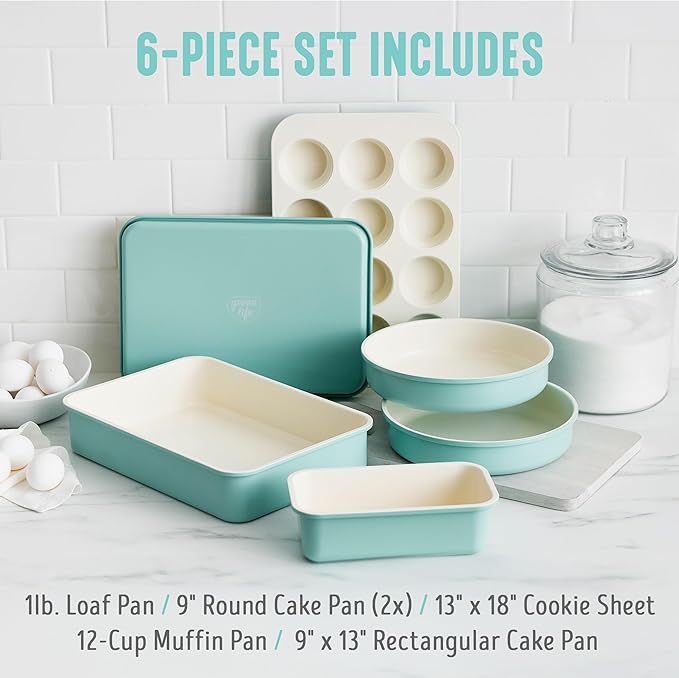 GreenLife 6 Piece Nonstick Bakeware Set, Non-Toxic PFAS-Free Ceramic Oven Pans, Dishwasher & Oven