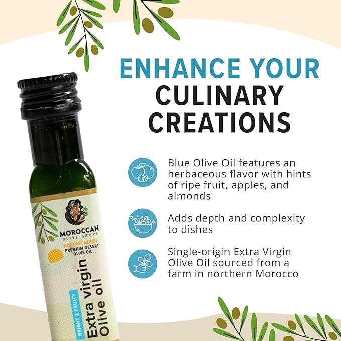 MOROCCAN OLIVE GROVE - Bright & Fruity - Premium Desert Extra Virgin Cold Extracted Olive Oil, 100%