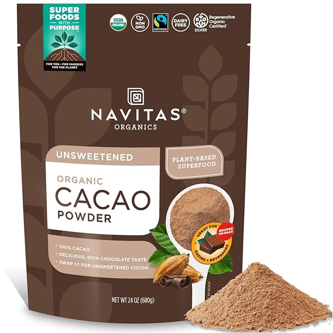 Navitas Organics Cacao Powder - Cocoa Powder Substitute 1:1, For Hot Chocolate, Baking & More